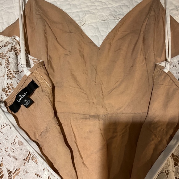 LULUS White Lace Maxi Long Dress with Nude Lining V-Neck Size Medium - Picture 7 of 10